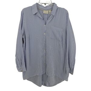 Chico's Blue Striped High-Low Long Sleeve Tunic Shirt